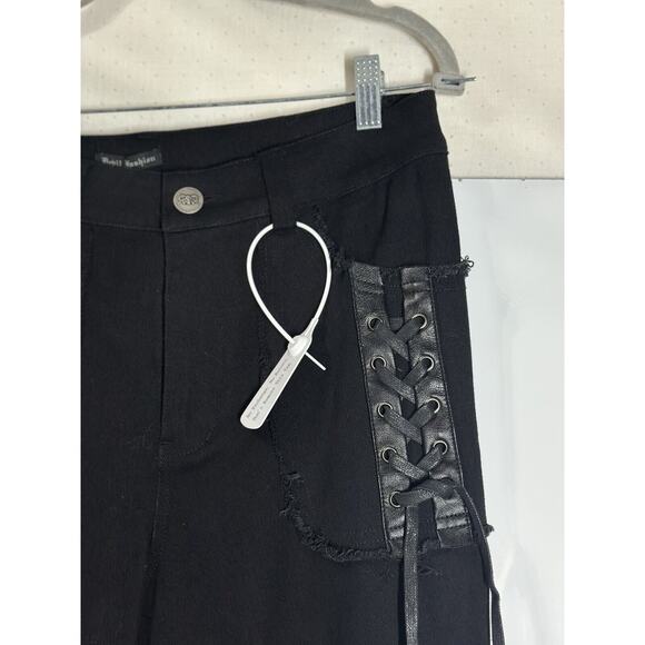 NWT Devil Fashion Mens Goth Punk Biker Grunge Side Lacing Size Small Jeans Black - Picture 10 of 16
